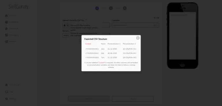 Insert CSV file of recipients screenshot