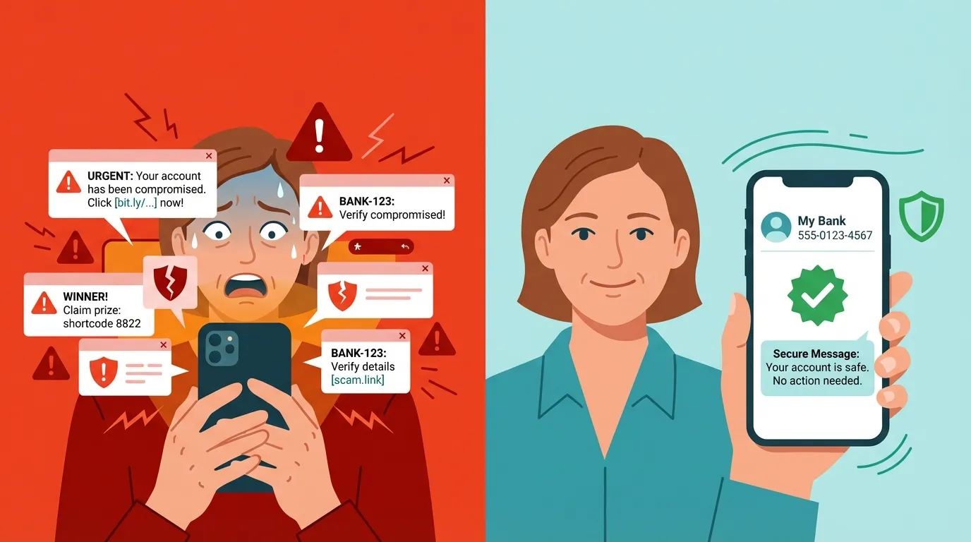 Comparison of scammy-looking texts vs legitimate business messages